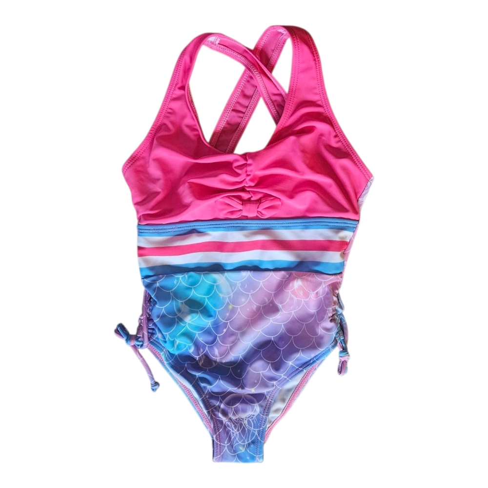 NWOT Girls Size 5T One-Piece Mermaid Swimsuit Side Cinch Tie Bow